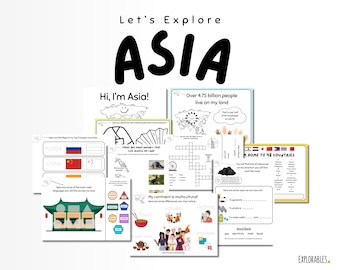 Let's Explore Asia Activity Pack Worksheets Kids Geography Lesson Continent Countries Resources Tracing Asian Culture Food Animals Puzzles
