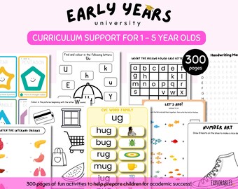 Early Years University Toddler Curriculum Support 300 pages Worksheets Preschool Pre-K Kindergarten Reception Maths English Phonics Fun Life