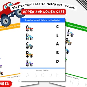 Monster Truck Letter Match Tracing Activity For Children With Upper Case And Lower Case Letters Fun Trucks Kids Learning The Alphabet Cars