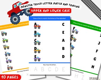 Monster Truck Letter Match Tracing Activity For Children With Upper Case And Lower Case Letters Fun Trucks Kids Learning The Alphabet Cars