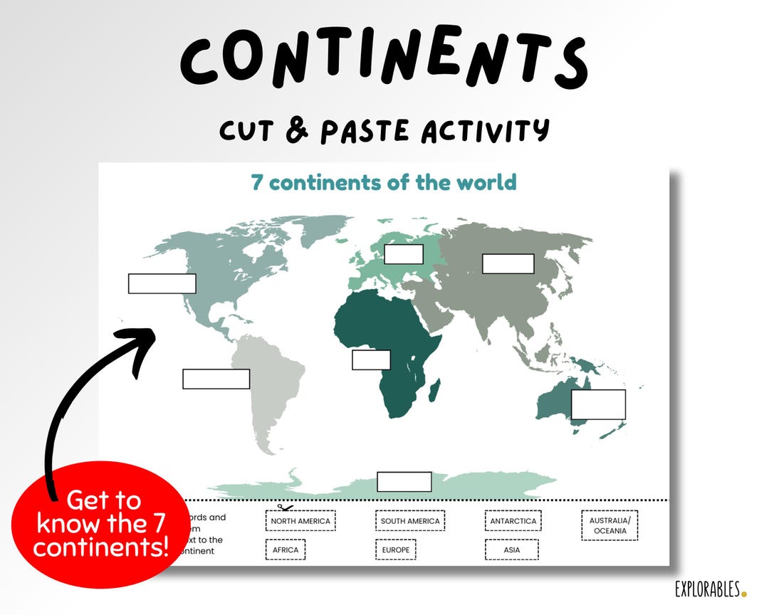 Continents Cut and Paste Activity Worksheets Location 7 Continents ...