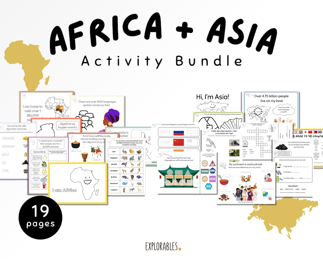 Africa and Asia Activity Pack Worksheets About Africa Kids Geography ...