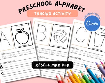 Master Resell Rights Preschool Alphabet Tracing MRR PLR Toddler Writing Practice Worksheets Montessori Prewriting Skills Numbers Letters