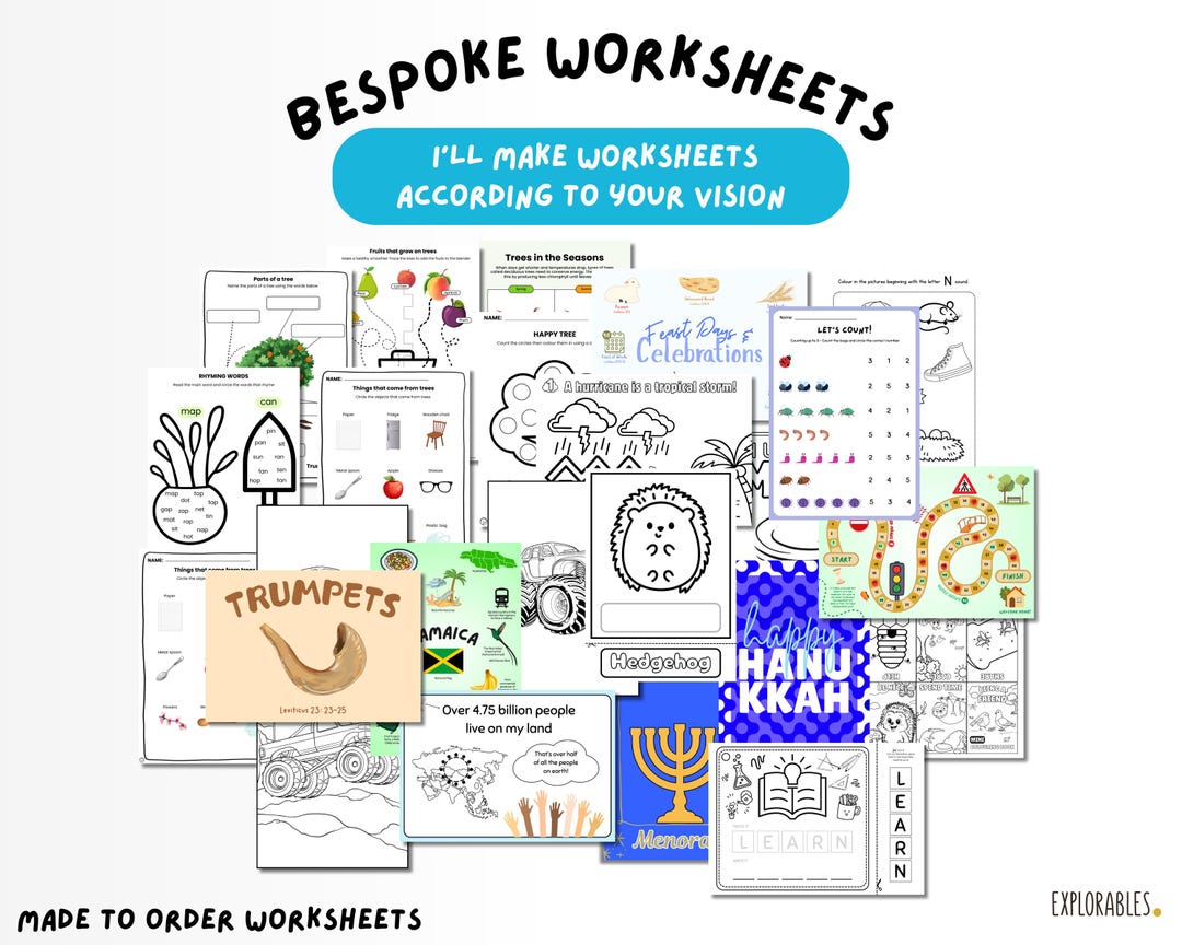 Custom Worksheet Examples Bespoke Personalised Worksheets | Custom Worksheets or Pdf Pages | Made ...
