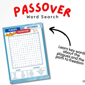 Passover Word Search for Kids Plagues Freedom Key Words Activities For Children Feast Day Holiday Holy Day Fun Puzzles Games Exodus Festival