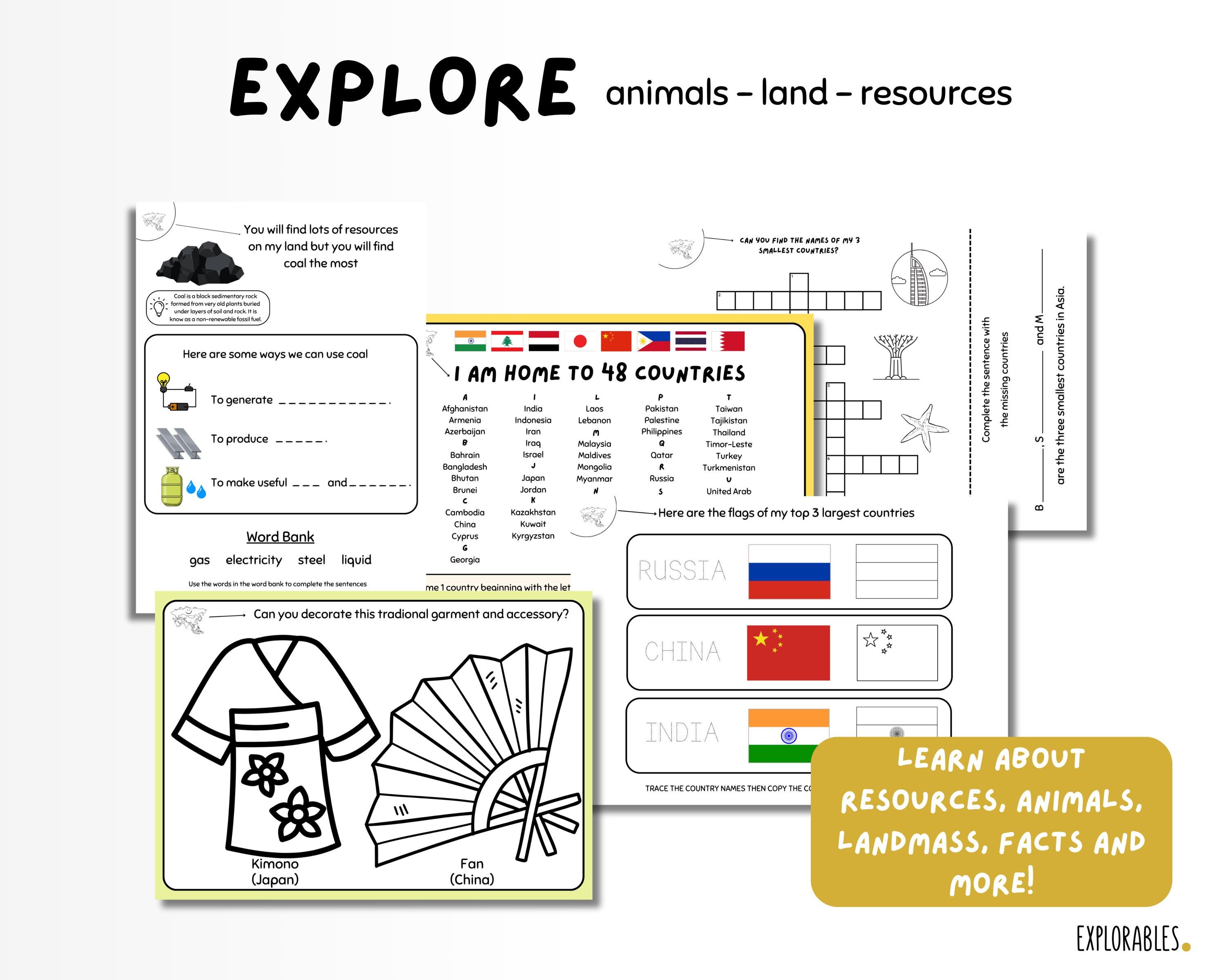 Let's Explore Asia Activity Pack Worksheets Kids Geography Lesson ...