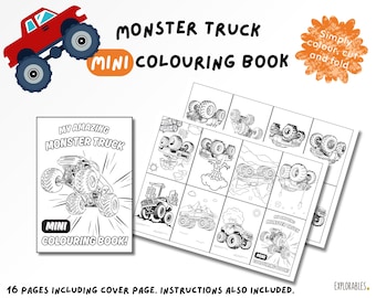 Monster Truck Mini Colouring Book For Children & Adults Art Skills Folding Cutting Fun Printable Cars Vehicles Trucks Kids Activities