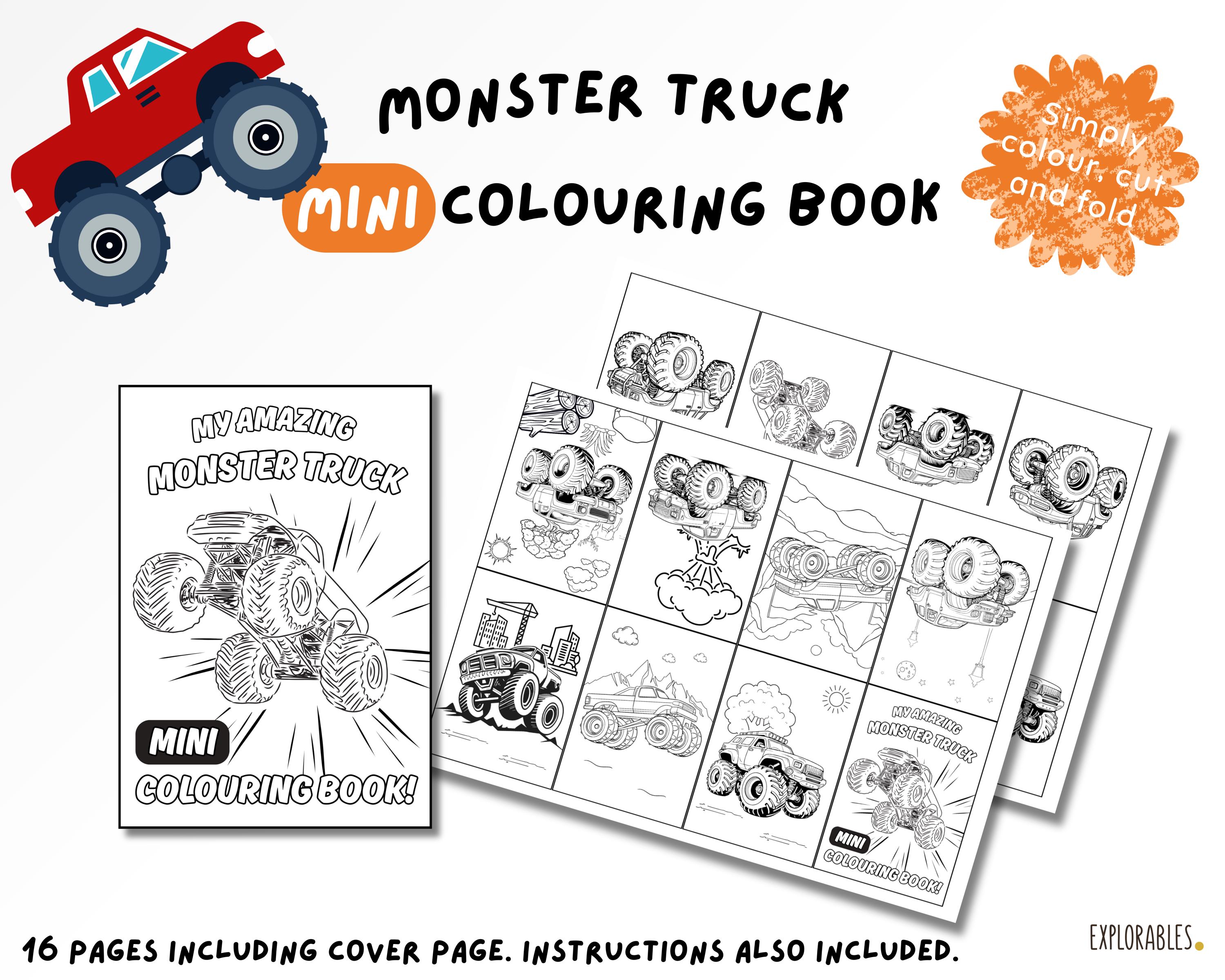 Monster Truck Mini Colouring Book for Children & Adults Art Skills ...