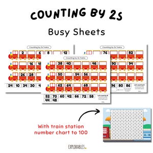 Contar de 2 en 2 Contar de dos en dos Trenes de números Practicar el conteo hasta 100 Primeros años Preescolar Año 1 Año 2 Primaria Niño pequeño Matemáticas Estación de tren