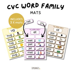 CVC Word Family Mats Learning To Read Spelling Children Word Recognition Matching Activity Match The Word Cards Preschool Kindergarten Print