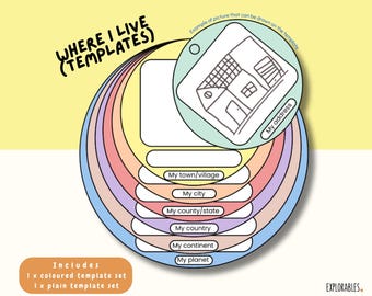 Where I Live Templates Circle Outlines Planet Continent Country State County City Town Village Home Address Printable Cut Out Teach Location