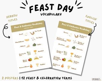 Feast Day and Celebration Key Words Posters For Kids Learn The Hebrew Feast Day Terminology Educational Display Leviticus 23 Feasts Of YHWH