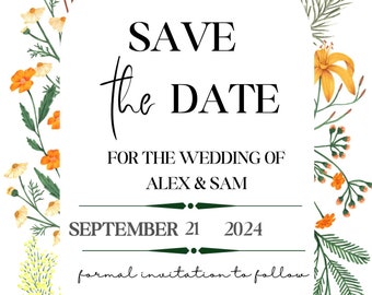 Save the Date E-invite Template, Digital Invite, Electronic Save the Date, Instant Download - Gardenia