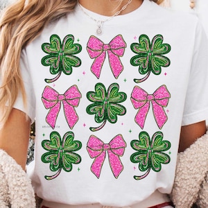 Coquette St Patricks Day Shamrock Sequins Glitter PNG, St Pattys Day Png, Four Leaf Clover Sequin Bow Png Sublimation, Patricks Day Design