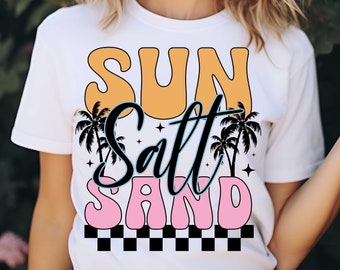 Sun Salt Sand PNG, Retro Summer Png, Beach Png, Tropical Png, Summer Shirt Png, Summer Vibes Png, Beach Vibes Png, Summer Sublimation File