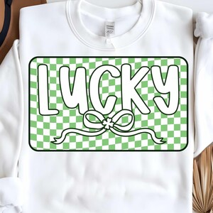 Retro Checkered Lucky St Patrick&#39;s Day Coquette PNG, St Patricks Day Png, Lucky Png, St Pattys Day Png, Retro St Patrick Day Png Sublimation
