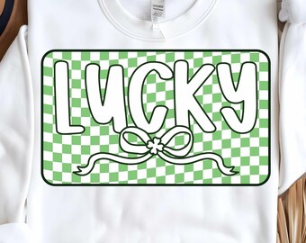 Retro Checkered Lucky St Patrick's Day Coquette PNG, St Patricks Day Png, Lucky Png, St Pattys Day Png, Retro St Patrick Day Png Sublimation