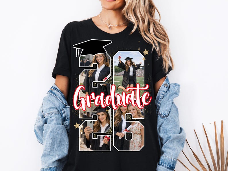Modelo editável do Canva para fotos de formandos de 2026, com nome personalizável e opção para adicionar foto em formato de números. Foto personalizada para formandos de 2026. imagem 3