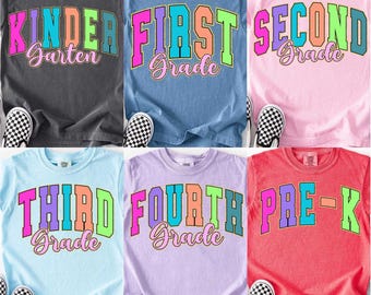 Retro Back to School PNG Bright Neon Bundle, Coquette Kindergarten Pre-K 1st 2nd 3rd 4th Grade Png, Girly Pink Bow, Hand Drawn, Colorful