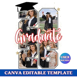 Modelo editável do Canva para fotos de formandos de 2026, com nome personalizável e opção para adicionar foto em formato de números. Foto personalizada para formandos de 2026. imagem 1