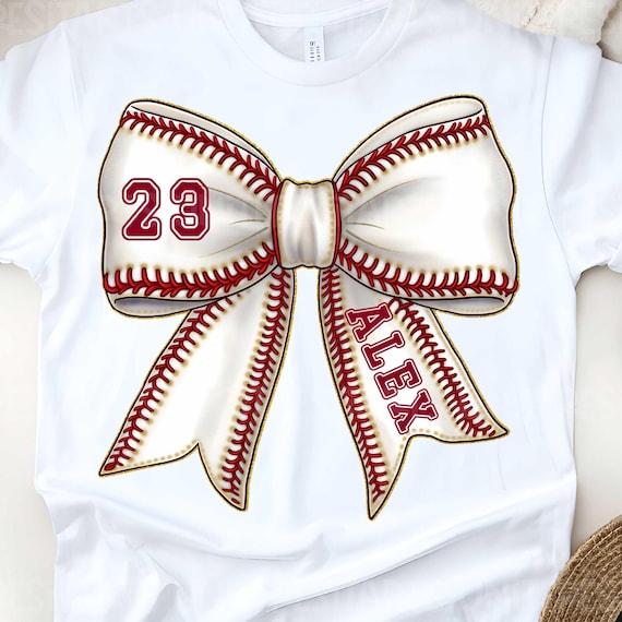 Custom Baseball Bow Png, Girly Baseball Bow PNG, Baseball Mom Shirt With Kids Name & Jersey Number Png, Baseball Coquette Bow Sublimation