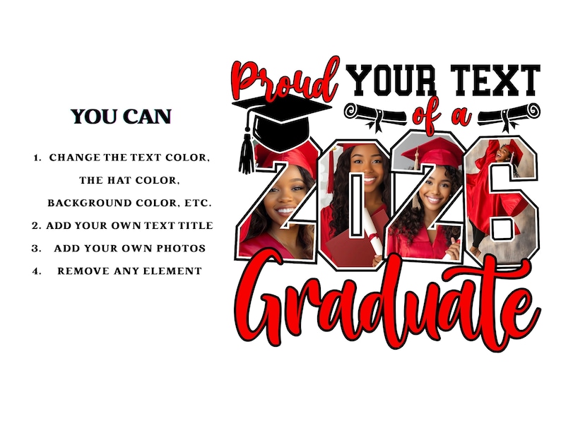 Plantilla editable en CANVA de graduación 2026, SVG PNG de graduación 2026, SVG personalizado con foto de graduación 2026, SVG de familia orgullosa de graduarse imagen 2