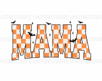 Retro Mama Halloween PNG, Halloween Png, Halloween Mama Varsity Png, Mom Life Png, Trendy Png, Checkered Png, Retro Png, Sublimation Tshirt