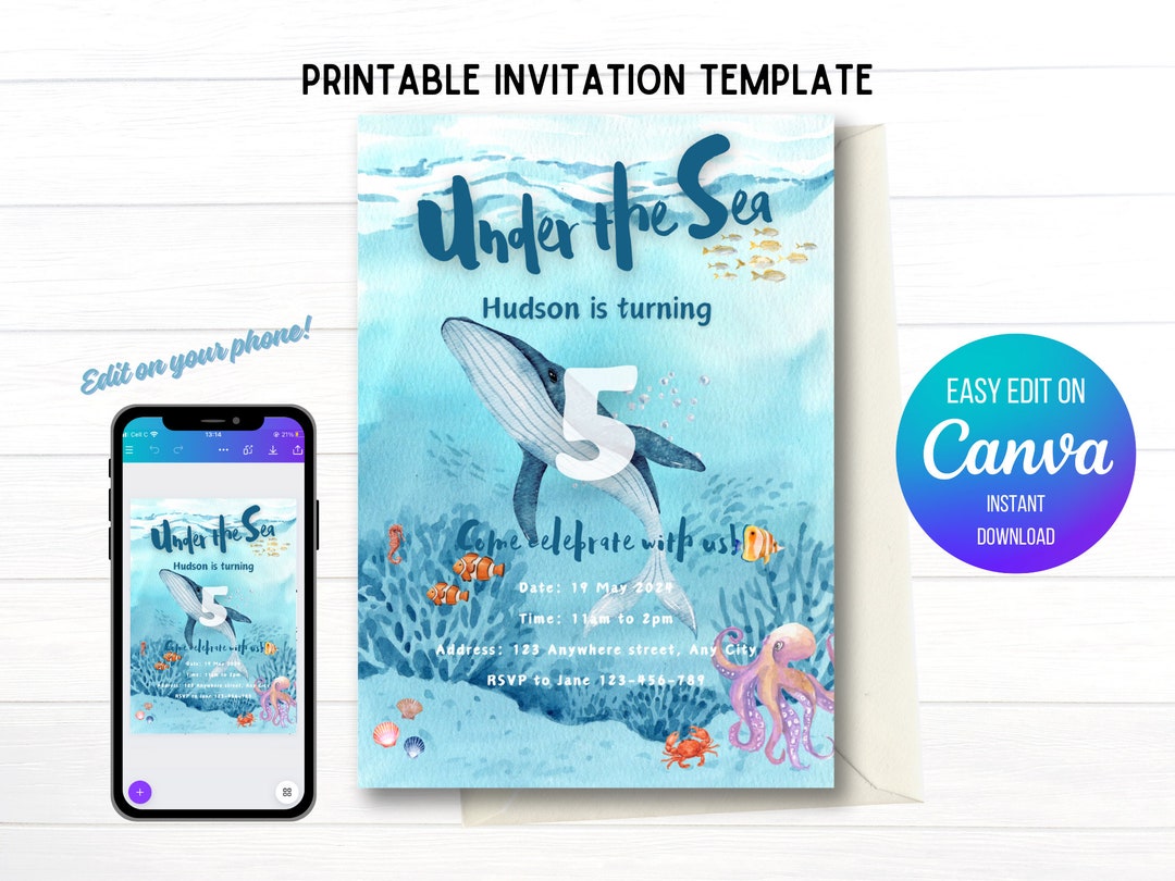 Under the Sea Birthday Party Printable Invitation Template Ocean Sea ...