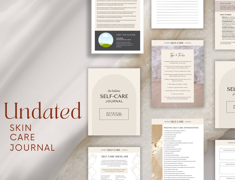 Peut inclure: Un ensemble de pages de journal sur le bien-&ecirc;tre imprimables avec un fond beige et une sc&egrave;ne de plage. Les pages comprennent des sections pour des affirmations positives sur le bien-&ecirc;tre, des conseils et astuces, et des id&eacute;es de bien-&ecirc;tre.