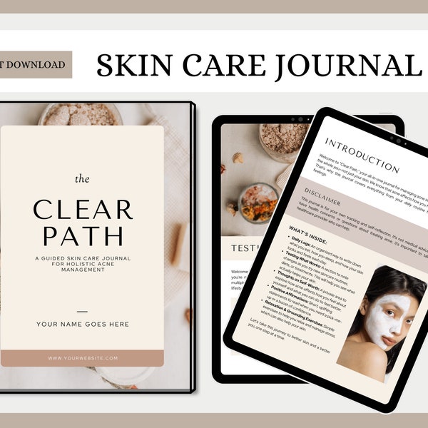 Clear Path : journal guidé de la peau pour une gestion holistique de l'acné PDF imprimable, gestion de l'acné, soins de la peau holistiques, routine peau claire