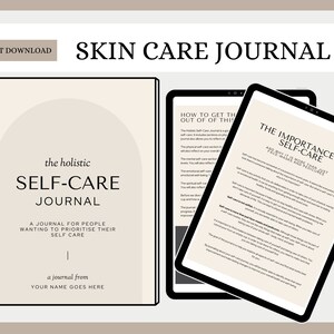 Peut inclure: Un journal num&eacute;rique imprimable sur le th&egrave;me du soin de soi avec un fond beige et du texte noir. La couverture du journal pr&eacute;sente un design minimaliste avec une forme d'arche et le texte "the holistic SELF-CARE JOURNAL". Le journal est con&ccedil;u pour les personnes qui souhaitent prioriser leur bien-&ecirc;tre.