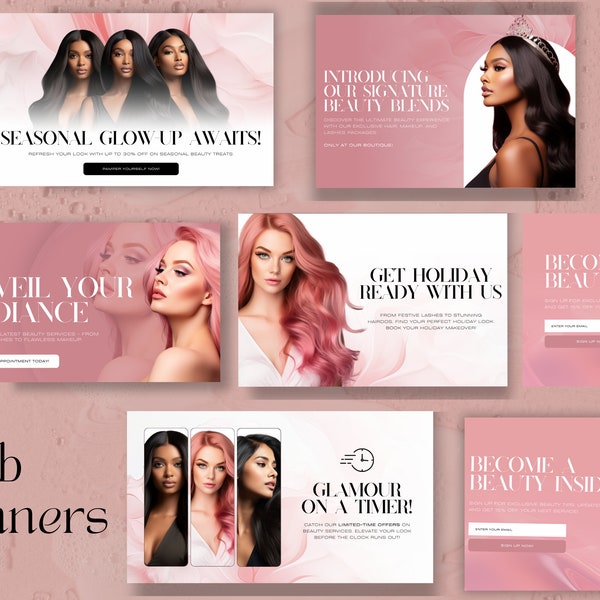 Glamorous Web Banners: Stunning Beauty Business Branding Set for Online Success Printable PDF