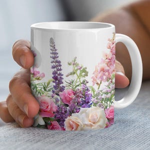Beautiful Floral Mug, Perfect Gift for Flower Lovers, 11oz 15oz Coffee Mug, Accent Colors Available, Unique Mug Design, Perfect for Home