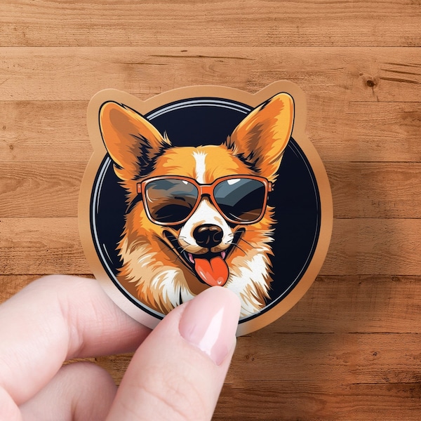 Cool Corgi With Sunglasses Sticker, Cute Dog Decal, Trendy Laptop Sticker, Fun Car Accessory