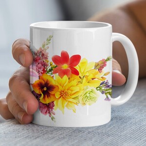 Colorful Floral Design Mug, Beautiful Flower Pattern Coffee Cup, Vivid Spring Blooms Art Print Ceramic Mug, Gift for Flower Lovers