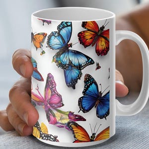 Colorful Butterfly Mug Uniquely Designed Coffee Mug Vibrant Butterfly Print Gift Idea Nature Inspired Mug for Butterfly Lovers