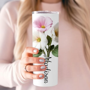 Birth Month Flower Tumbler Floral Design Cup Personalized Gift Idea