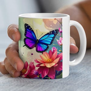 Colorful Butterfly Mug Floral Design Butterfly Mug Nature Inspired Coffee Mug Gift for Butterfly Lovers Vibrant Butterfly Cup