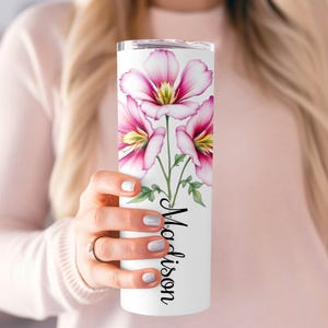 Birth Month Flower Tumbler Personalized Floral Tumbler Unique Gift Idea Flower Design Tumbler Trendy Tumbler