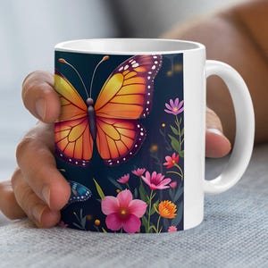 Butterfly Mug Floral Mug Nature Mug Garden Mug Colorful Mug Pretty Mug Cute Mug