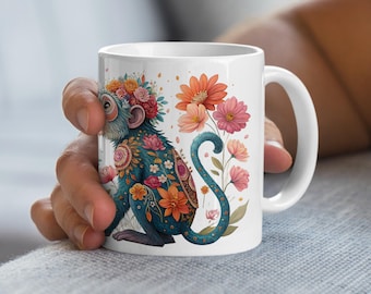 Floral Monkey Mug Cute Animal Coffee Mug Colorful Tea Cup Unique Gift Idea Decorative Mug Novelty Mug Funny Mug Gift For Her Gift For Him