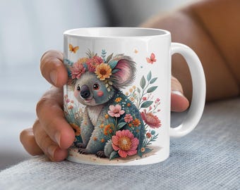 Koala Mug Floral Crown Cute Animal Coffee Mug Gift Idea Unique Mug