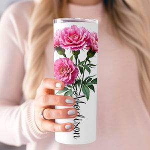 Birth Flower Tumbler Floral Tumbler Custom Tumbler Personalized Gift Gift for Her Tumbler with Straw Birthday Gift