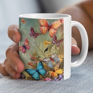 Butterfly Garden Mug Butterfly Coffee Cup Floral Butterflies Mug Colorful Butterfly Ceramic Mug Nature Inspired Mug Tea Mug Gift