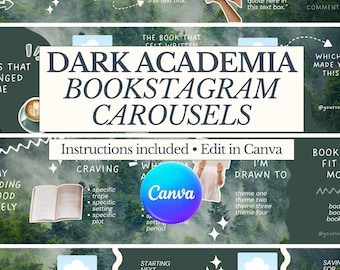 Dark Academia Bookstagram Templates - Band 2 | Bearbeitbare Canva Nahtlose Karussellvorlagen | Waldästhetische Instagram-Vorlagen