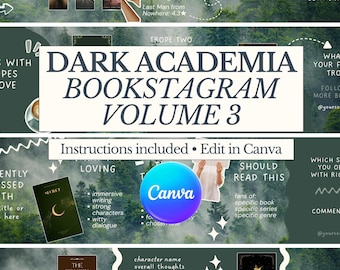 Dark Academia Bookstagram Vorlagen | Bearbeitbare Canva Nahtlose Karussellvorlagen für Buchbesprechungen | Waldästhetische Instagram-Vorlagen