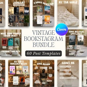 Vintage Lese Journal Templates | Retro Instagram Post-Vorlagen | Canva Buchbesprechung Beiträge | Sofortiger Download Canva