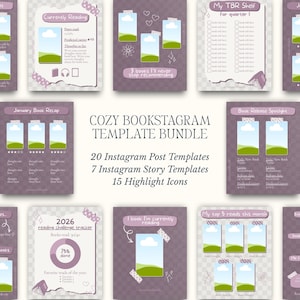 Gemütliches Bookstagram Canva Templates Bundle | Instagram Post & Story Vorlagen | Reading Tracker, Buchkritik, Bücherwurm | Buch Blogger Kit