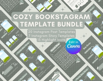 Cozy Bookstagram Canva Templates Bundle | Instagram Post & Story Templates | Reading Tracker, Book Review, Bookish Bingo | Book Blogger Kit