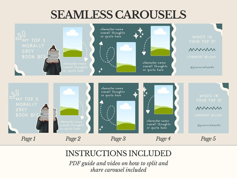 Bookstagram Seamless Carousel Templates Canva | Trendy Book Review ...
